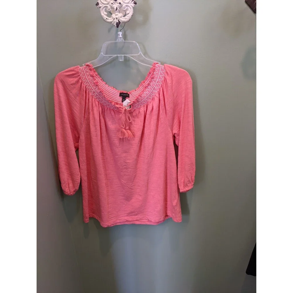 Talbots Peach Tassel 3/4 Sleeve Shirt - Size XS